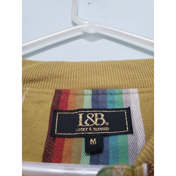 L & B Lucky Blessed Womens M Bomber Jacket Striped Retro Cotton Full Zip Lined - Picture 5 of 6